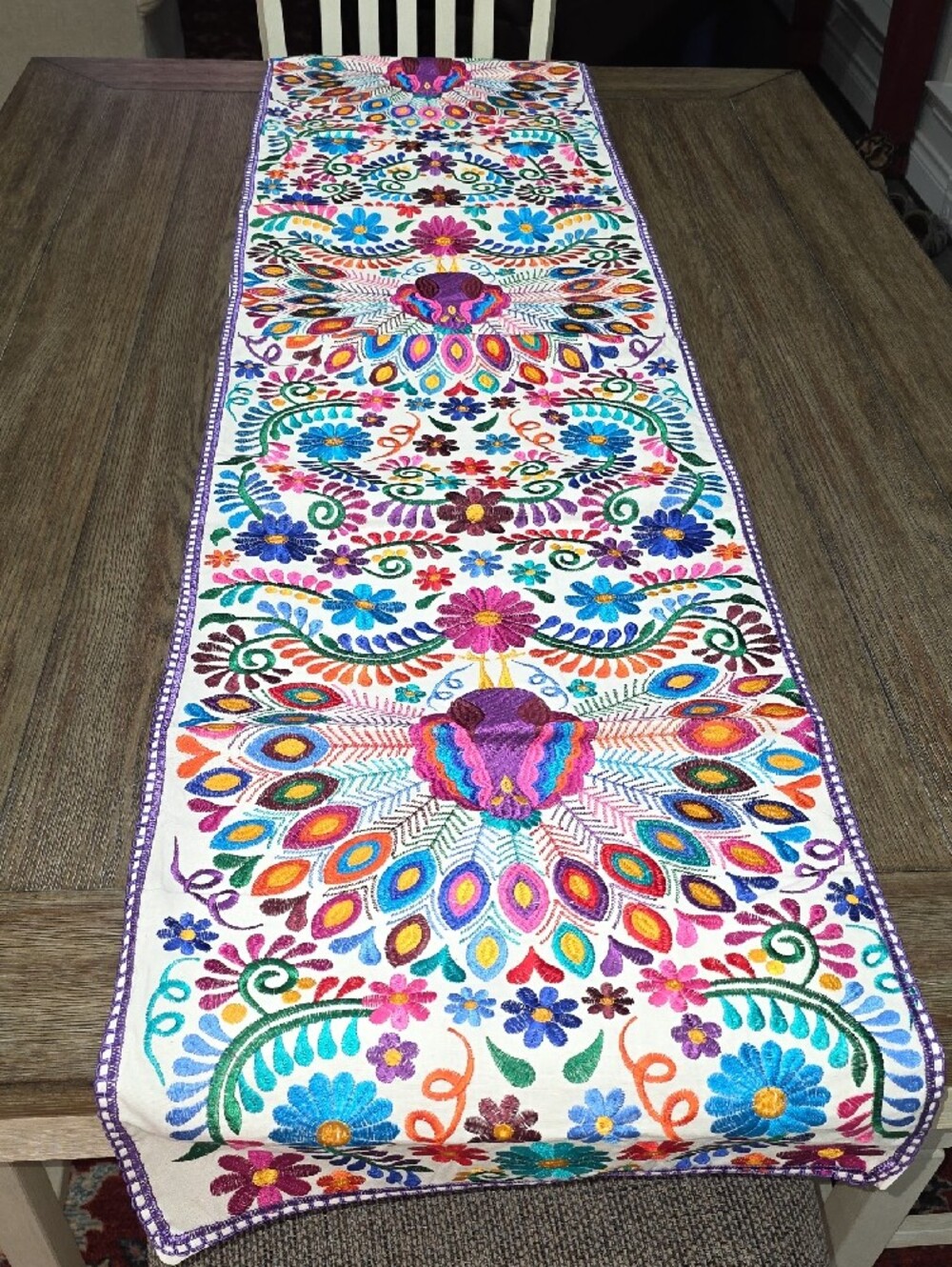 Hand-Embroidered Multicolor Floral Table Runner - Picture 4 of 5